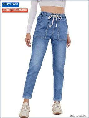High Waisted Stretch Pull-On Jeans for Women Elastic Waist Denim Jogger Pants